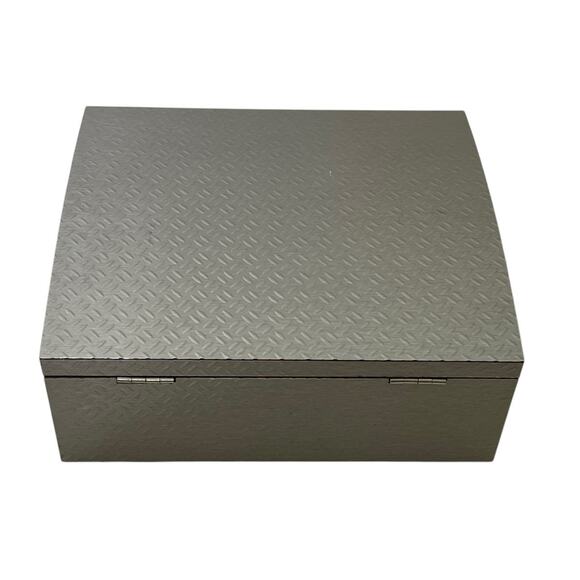 Industrial Look Aluminum Jewelry Box Velvet Lined Organizer Interior Mirror - Picture 5 of 10